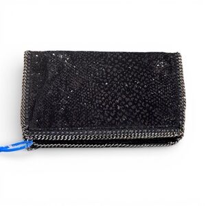 Stella McCartney Falabella Fold-Over Clutch – Black Shimmer | Like New. COA